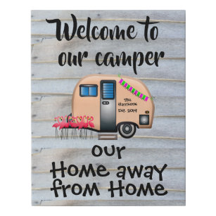 Willkommen auf unserem Camper (gelb)-Zuhause weg v Künstlicher Leinwanddruck