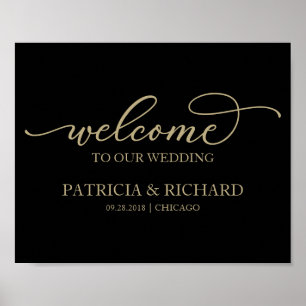 Willkommen auf unserer Hochzeit Chic Gold Schrift Poster