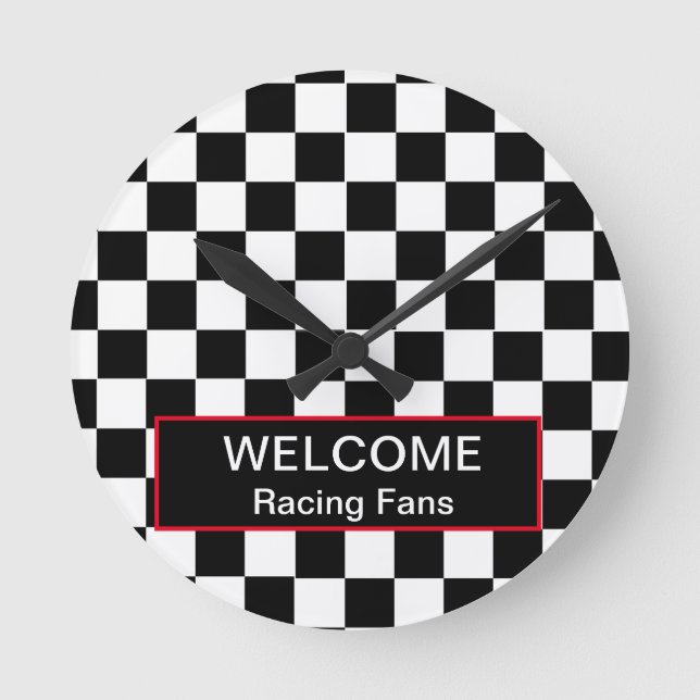 Willkommen Auto Racing Fans Runde Wanduhr (Vorderseite)