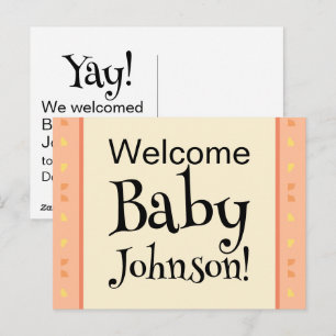 Willkommen Baby Ankündigung Pfirsich Gelb Ohne Fot Postkarte