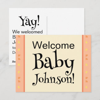 Willkommen Baby Ankündigung Pfirsich Gelb Ohne Fot Postkarte