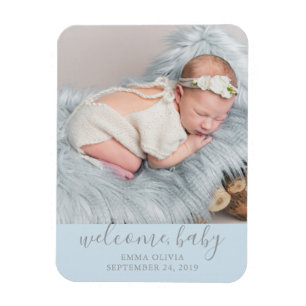 Willkommen, Baby   Blue Birth Announcement Foto Magnet