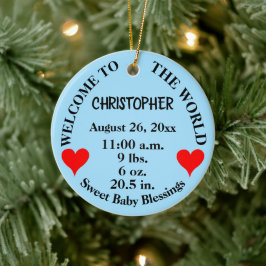 Willkommen Baby Blue Rattle Birth Stats Name Keramik Ornament