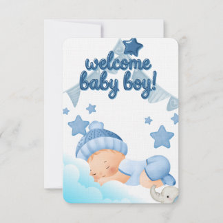 Willkommen Baby Boy Blue Teddybär Baby-Party-Gruß Einladung