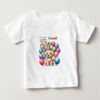 Willkommen Baby Boy Welpe Hund und Balloons Design T-shirt