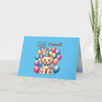 Willkommen Baby Boy Welpe Hund und Balloons Karte