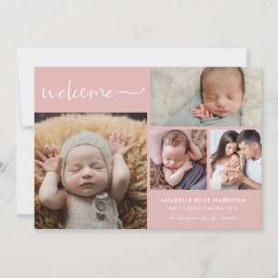 Willkommen Baby-Fotocollage Dusty Pink Geburt Ankündigung