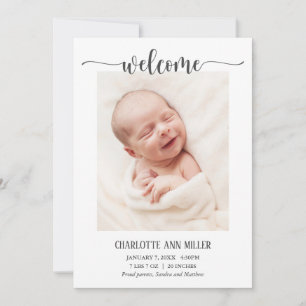 Willkommen Baby Geburtsanzeige Fotokarte Ankündigung