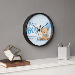 Willkommen Baby Junge – Ein Bündel Freude  Wanduhr