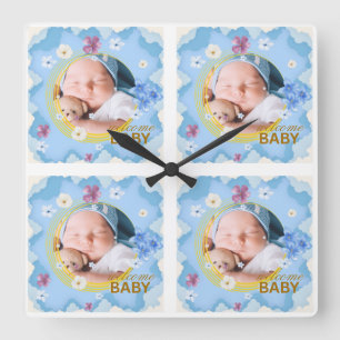 Willkommen Baby-Junge Individuelle Foto-Kaffeetass Quadratische Wanduhr