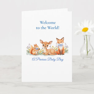 Willkommen Baby Junge Waldtiere Reh Fuchs Eichhörn Karte