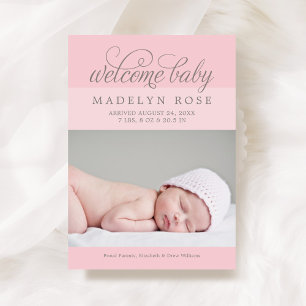 Willkommen Baby Mädchen Rosa Schrift Foto Geburt Ankündigung