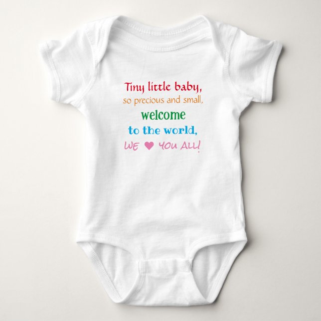 Willkommen Baby One-Piece, Unisex, Rhyme, farbig Baby Strampler (Vorderseite)