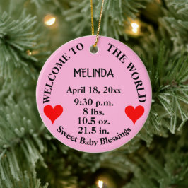 Willkommen Baby Pink Rattle Birth Stats Keramik Ornament