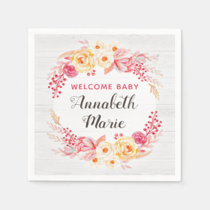 Willkommen Baby Shabby Chic Rustikal Blumen Baby S Serviette