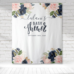 Willkommen Baby Shower Navy Pink Florales Hintergr Wandteppich
