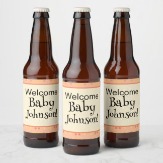 Willkommen Baby Shower Pfirsich Gelb Geometrisches Bierflaschenetikett