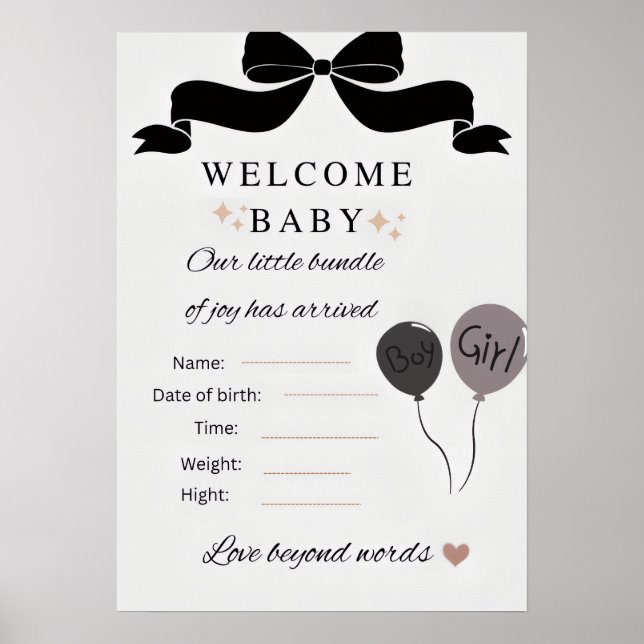 Willkommen Baby Shower Poster mit Ballons Junge &  (Vorne)