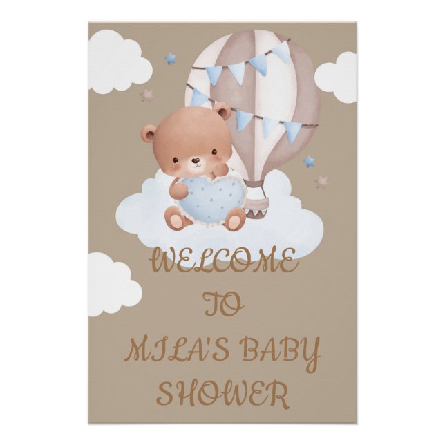 WILLKOMMEN BABY SHOWER SIGN MIT NIEDLICH TEDDY BEA POSTER (Vorderseite)