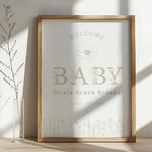 Willkommen Baby Wildflower Baby Shower Neutral Tau Poster