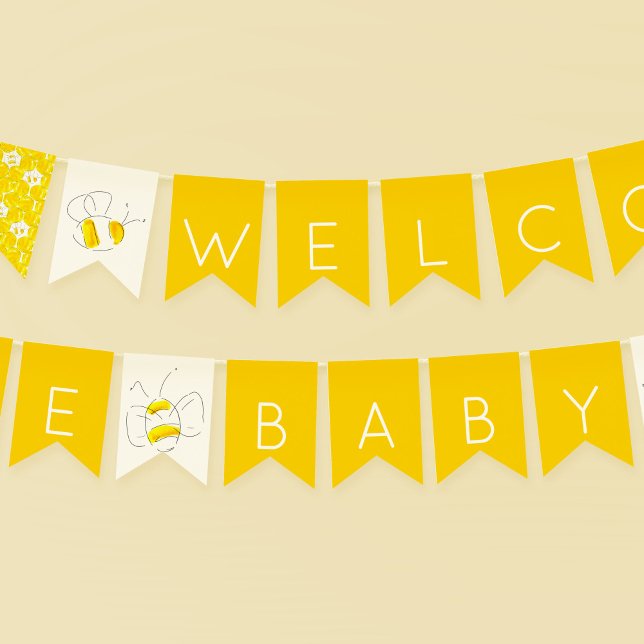 Willkommen Baby Yellow Watercolor Hummeln Wimpelkette (Baby Bee Baby Shower golden yellow bunting flags.)