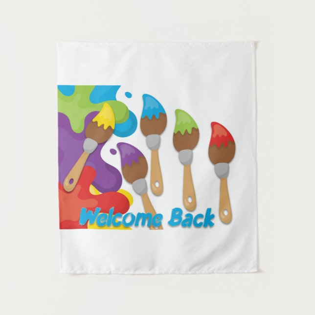 Willkommen Back Paintbrushs mit Primärfarben Wandteppich (Vorderseite)