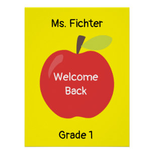 Willkommen Back Red Apfel mit Lehrer und Klasse Poster