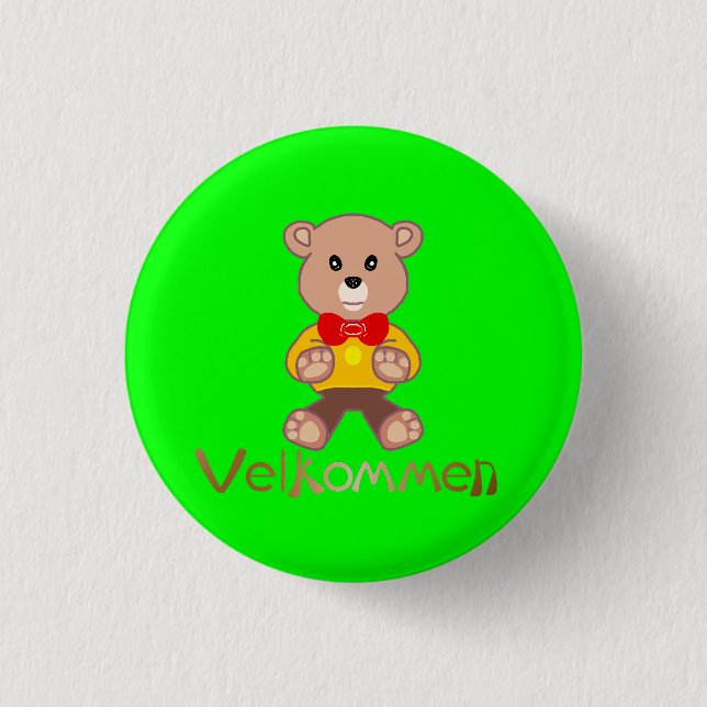 Willkommen Bär Apfel Grün Willkommen   Button (Vorderseite)