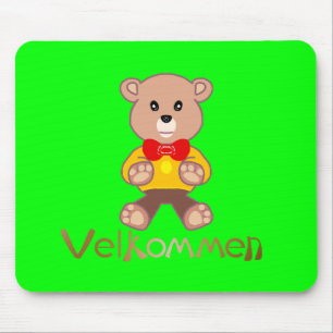 Willkommen Bär Apfel Grün Willkommen   Mousepad