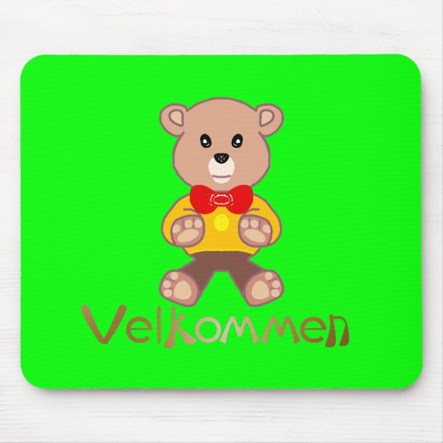 Willkommen Bär Apfel Grün Willkommen   Mousepad (Vorne)