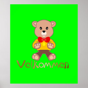 Willkommen Bär Apfel Grün Willkommen Poster