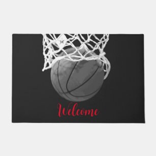 Willkommen Basketball Ball & Net Black & White Fußmatte