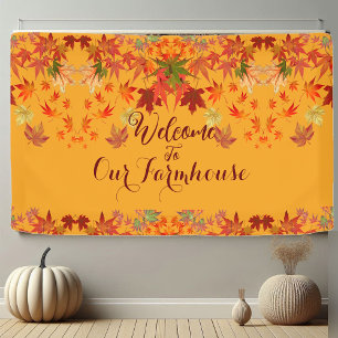Willkommen Bauernhof Herbstfarben Ahorn Blätter He Banner