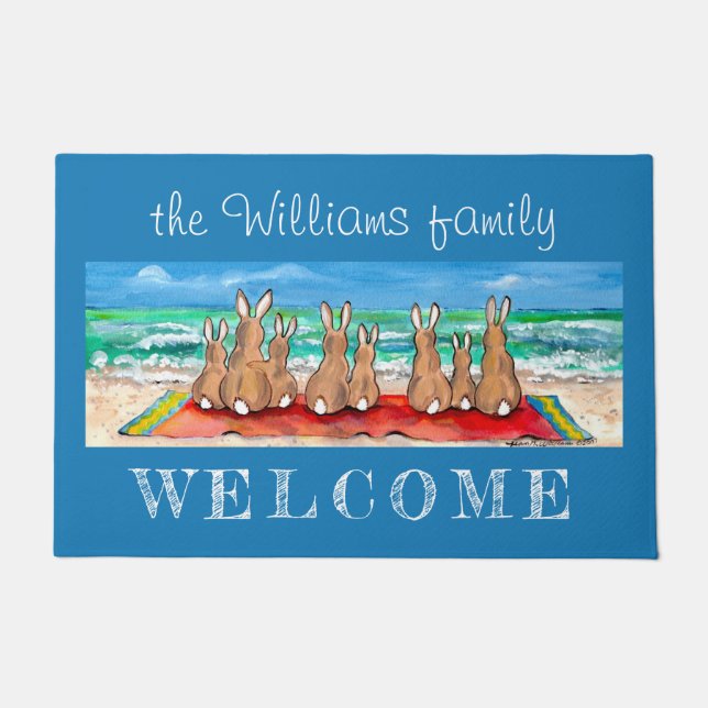 Willkommen Beach House Bunny Rabbit Familienküste  Fußmatte (Vorderseite)