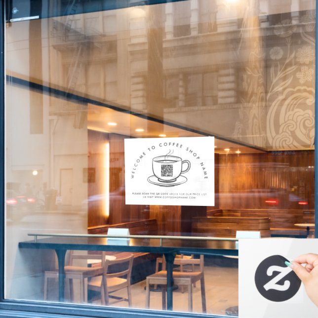 Willkommen bei Coffee Shop Name QR Code Fensterheb Fensteraufkleber (Café-Fenster)