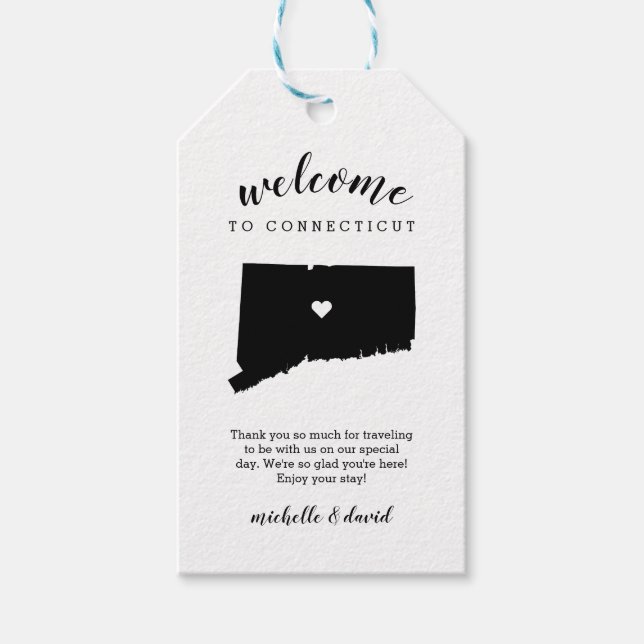 Willkommen bei Connecticut | Kalligraphische Hochz Geschenkanhänger (Vorderseite)
