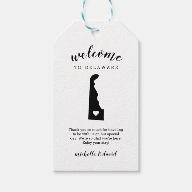 Willkommen bei Delaware | Kalligraphische Hochzeit Geschenkanhänger (Vorderseite)
