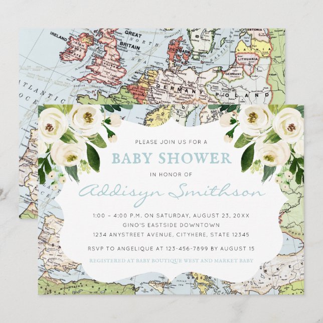 Willkommen bei der Blauen Babydusche der Weltflora Einladung (Vorne/Hinten)