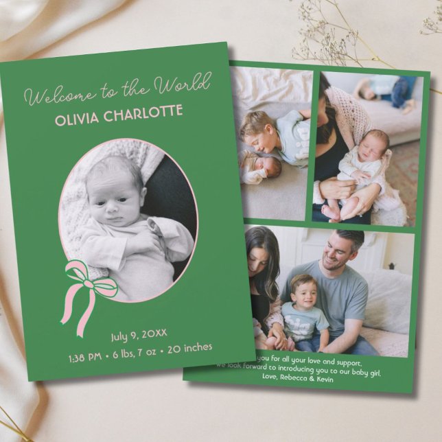 Willkommen bei der Geburtsstunde des grünen Neugeb Ankündigung (Welcome to the World Green Newborn Baby Birth Announcement)