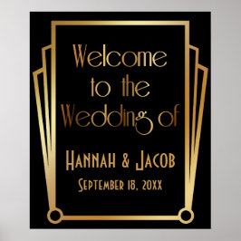 Willkommen bei der Hochzeit des Black Gold Art Dec Poster
