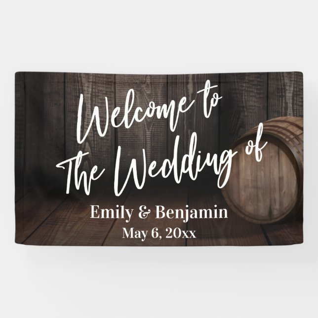 Willkommen bei der Hochzeit des Holzfass Banner (Horizontal)