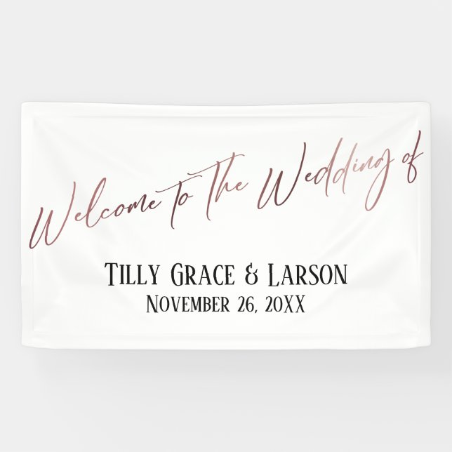 Willkommen bei der Hochzeit von Rose Gold Handwrit Banner (Horizontal)