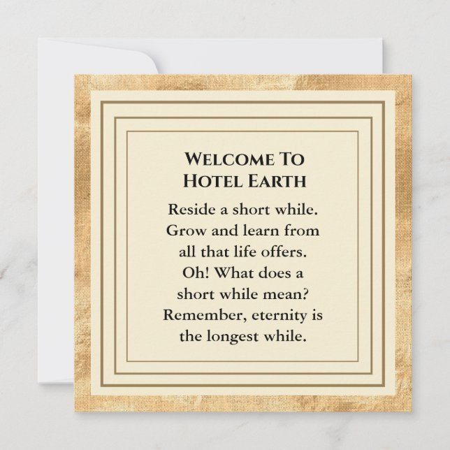 Willkommen bei der Hotel Earth Flat Card Dankeskarte (Vorderseite)