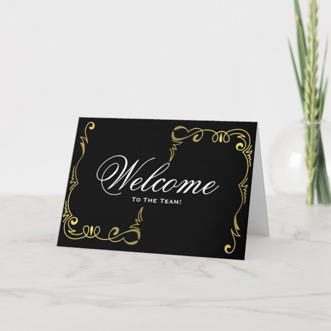 Willkommen bei der Swirl Blumen Black & Gold Card  Karte (Vorderseite)
