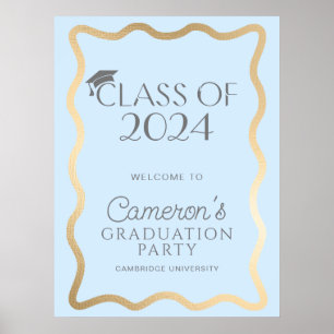 Willkommen bei der Wave Light Blue Gold Graduation Poster
