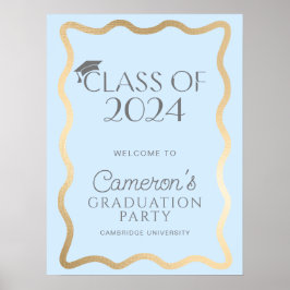Willkommen bei der Wave Light Blue Gold Graduation Poster