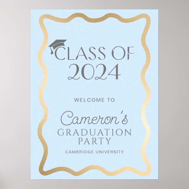 Willkommen bei der Wave Light Blue Gold Graduation Poster (Vorne)