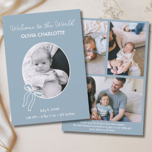 Willkommen bei der Welt Dusty Blue Newborn Baby Bi Ankündigung
