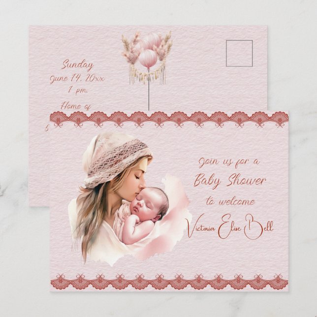 Willkommen bei einer Baby Girl Dusche Einladungspostkarte (Vorne/Hinten)
