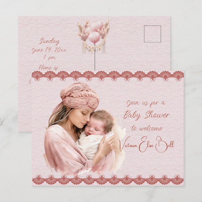 Willkommen bei einer Baby Girl Dusche Einladungspostkarte (Vorne/Hinten)